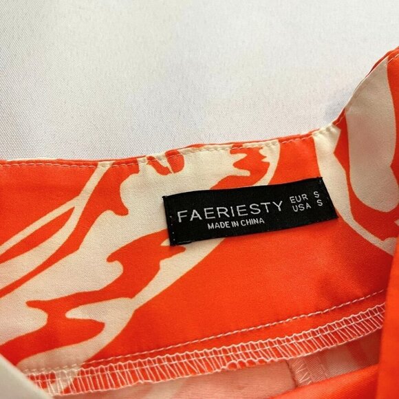 FAERIESTY ORANGE WHITE PRINTED ASYMMETRICAL PALAZZO WIDE LEG FLOWY SUMMER PANTS - Picture 6 of 11